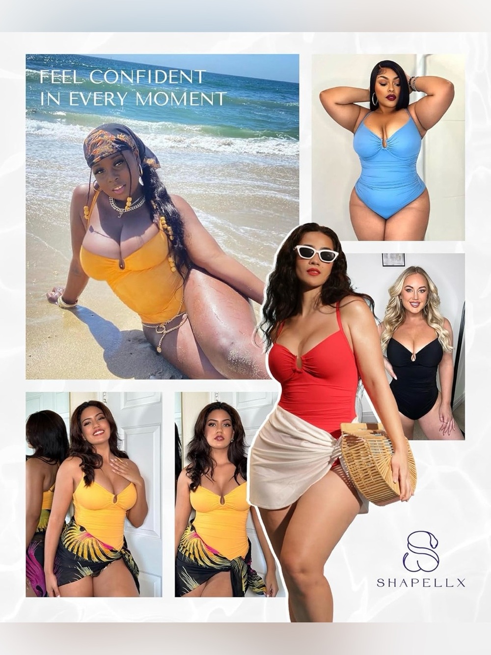 SHAPELLX Womens Swimsuits Tummy Control One Piece U-Ring Shapewear Ruched Waist - Picture 2 of 9